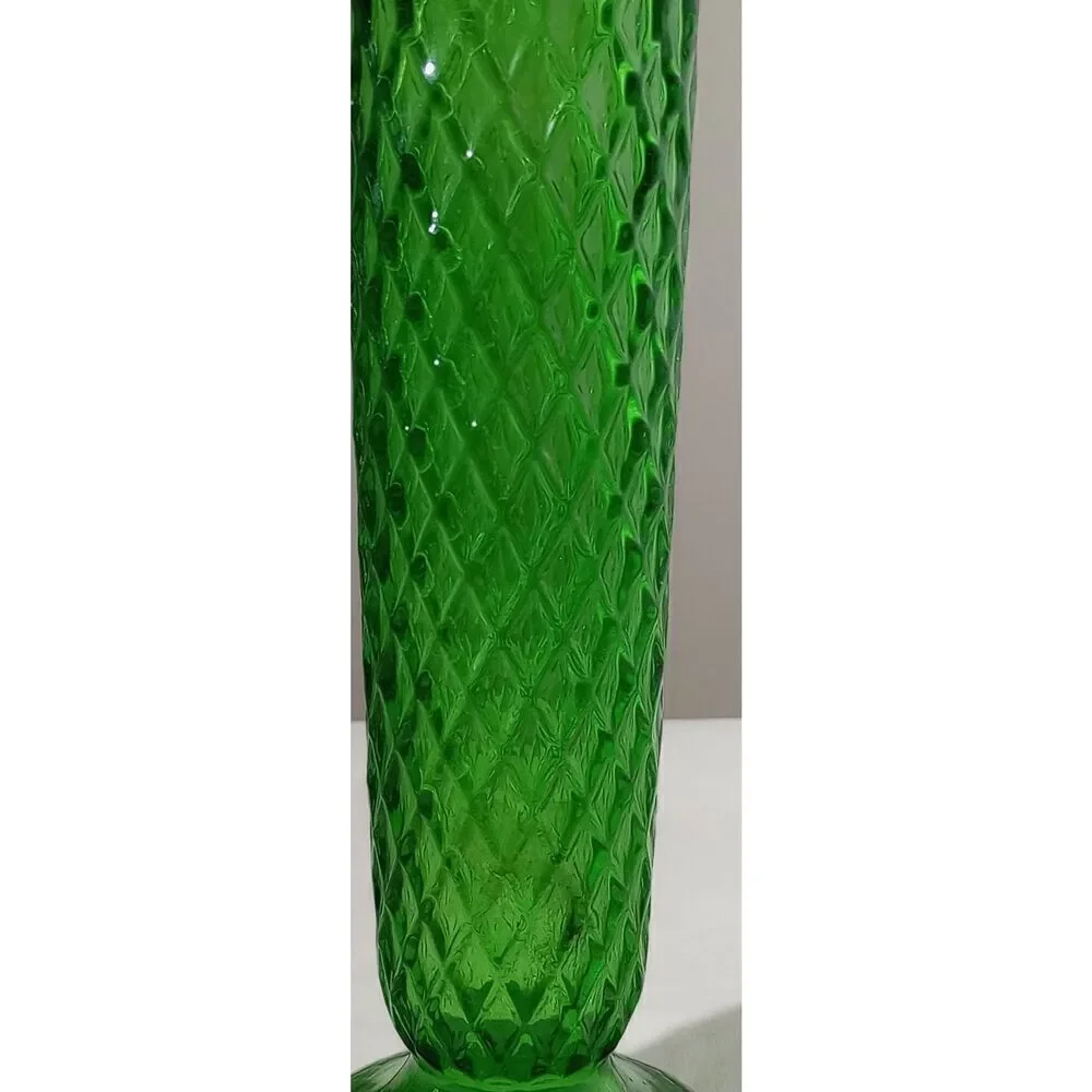 Vintage E.O Brody, green Emerald diamond cut tall vase